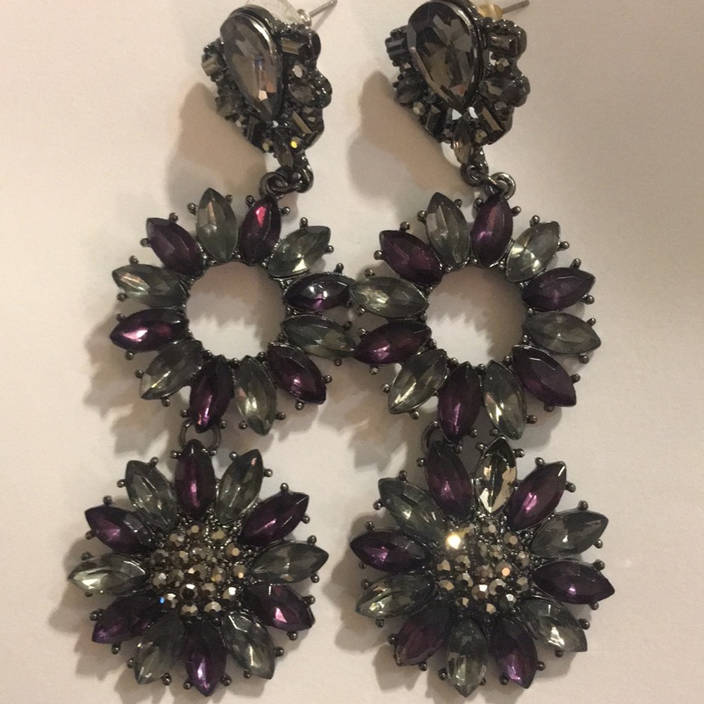 INC Burgundy and Gray  Stone Chandelier Earrings.
